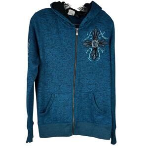 Harley Davidson Women's Hooded Full Zip Sweater Blue Size XL EUC